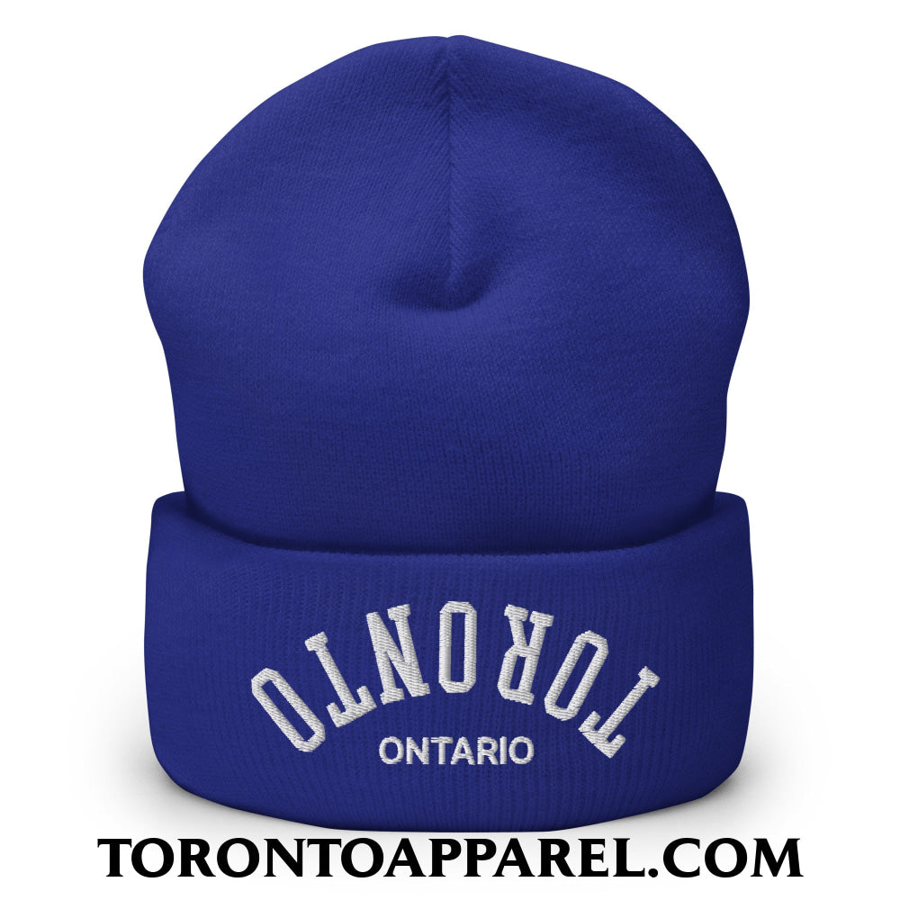 Upside Down Toronto Ontario Embroidered Cuffed Knit Beanie - Royal - Toronto Apparel