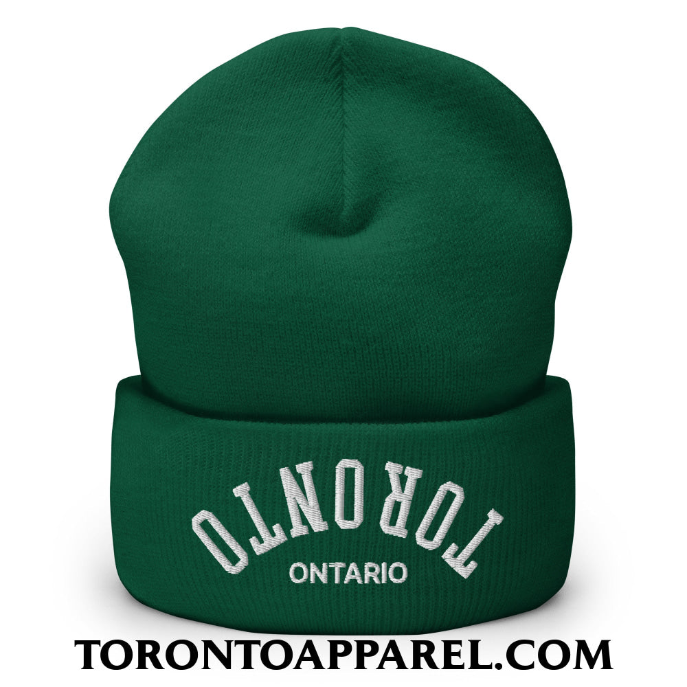 Upside Down Toronto Ontario Embroidered Cuffed Knit Beanie - Spruce - Toronto Apparel