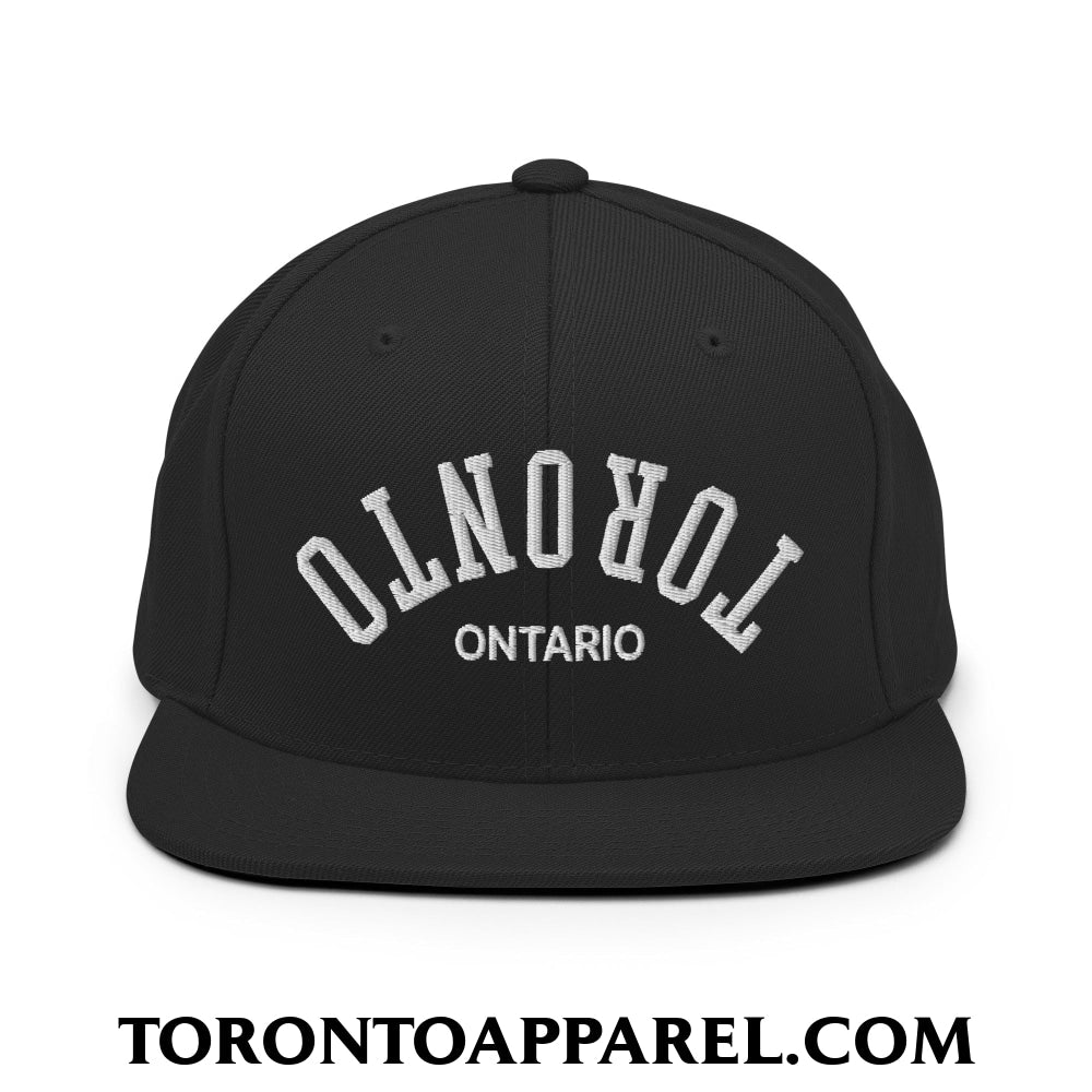 Upside Down Toronto Ontario Embroidered Flat Brim Bill Snapback Hat - Black - Toronto Apparel