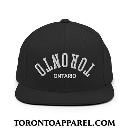 Upside Down Toronto Ontario Embroidered Flat Brim Bill Snapback Hat - Black - Toronto Apparel