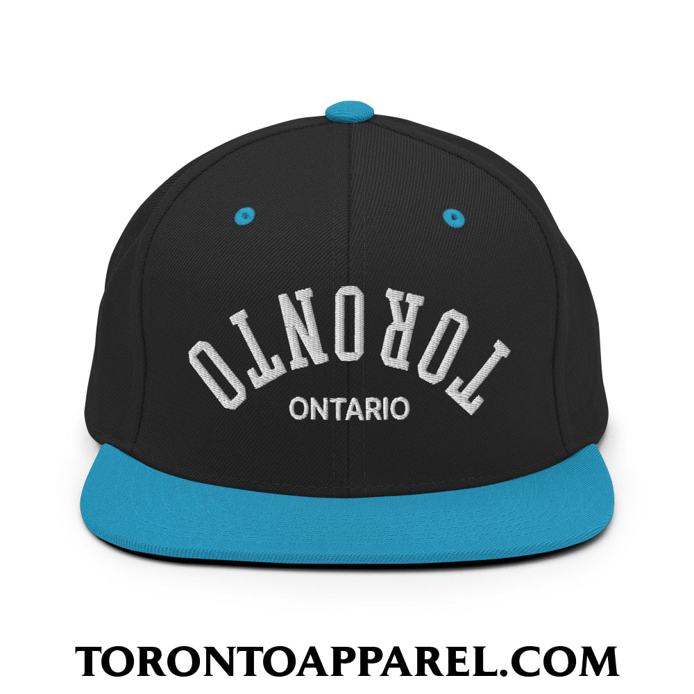Upside Down Toronto Ontario Embroidered Flat Brim Bill Snapback Hat - Black/ Teal - Toronto Apparel