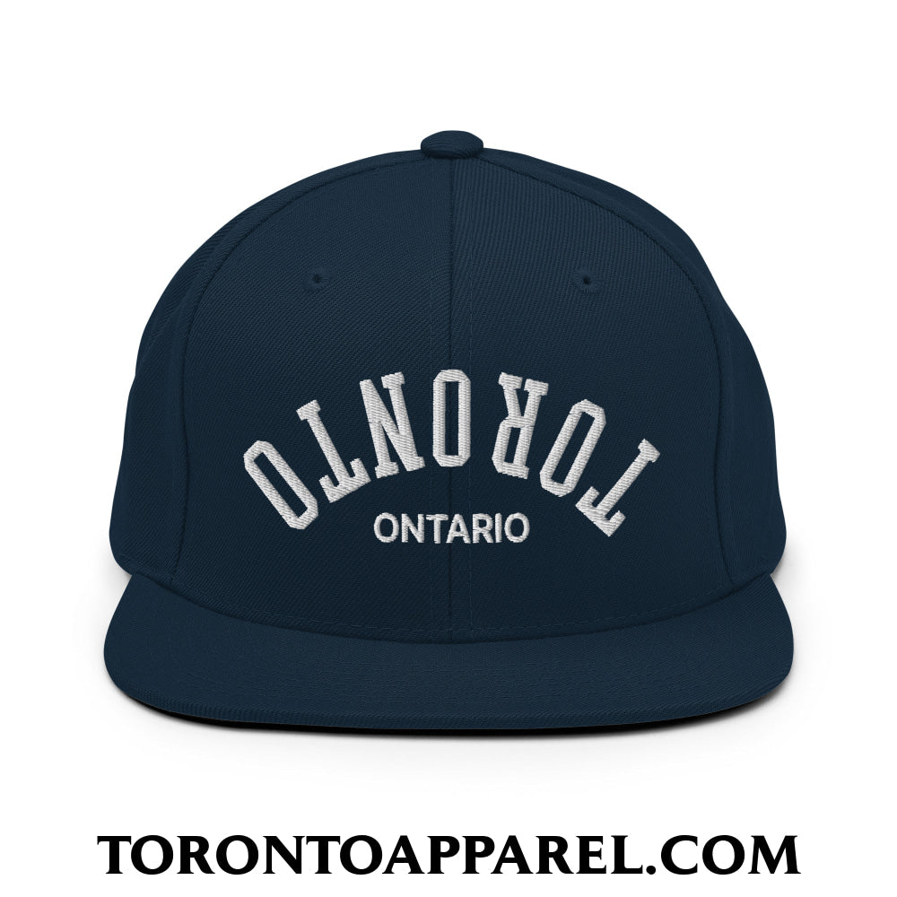 Upside Down Toronto Ontario Embroidered Flat Brim Bill Snapback Hat - Dark Navy - Toronto Apparel