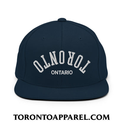 Upside Down Toronto Ontario Embroidered Flat Brim Bill Snapback Hat - Dark Navy - Toronto Apparel