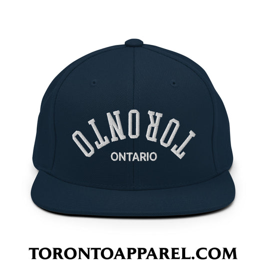 Upside Down Toronto Ontario Embroidered Flat Brim Bill Snapback Hat - Dark Navy - Toronto Apparel