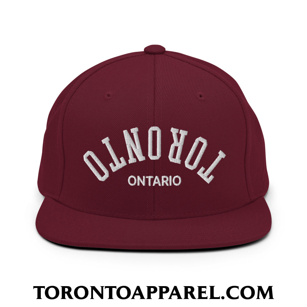 Upside Down Toronto Ontario Embroidered Flat Brim Bill Snapback Hat - Maroon - Toronto Apparel