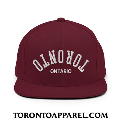Upside Down Toronto Ontario Embroidered Flat Brim Bill Snapback Hat - Maroon - Toronto Apparel