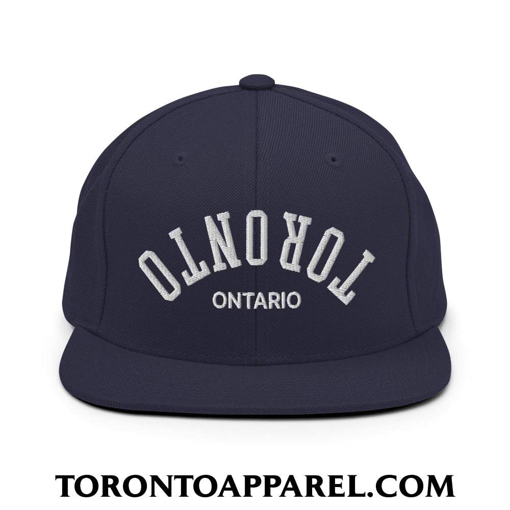 Upside Down Toronto Ontario Embroidered Flat Brim Bill Snapback Hat - Navy - Toronto Apparel