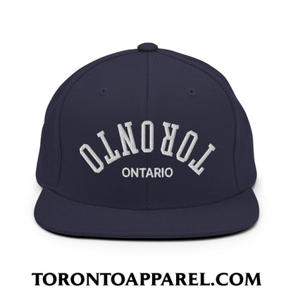Upside Down Toronto Ontario Embroidered Flat Brim Bill Snapback Hat - Navy - Toronto Apparel