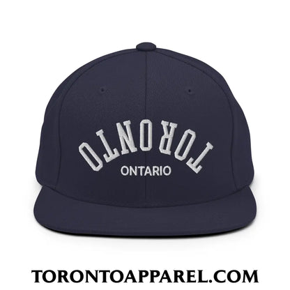 Upside Down Toronto Ontario Embroidered Flat Brim Bill Snapback Hat - Navy - Toronto Apparel