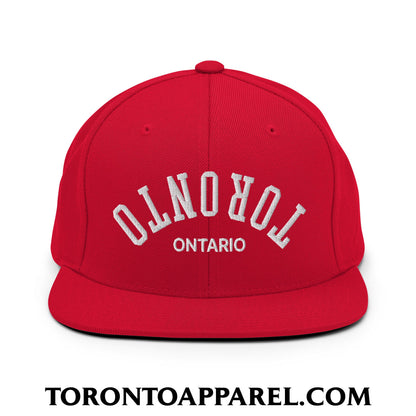Upside Down Toronto Ontario Embroidered Flat Brim Bill Snapback Hat - Red - Toronto Apparel