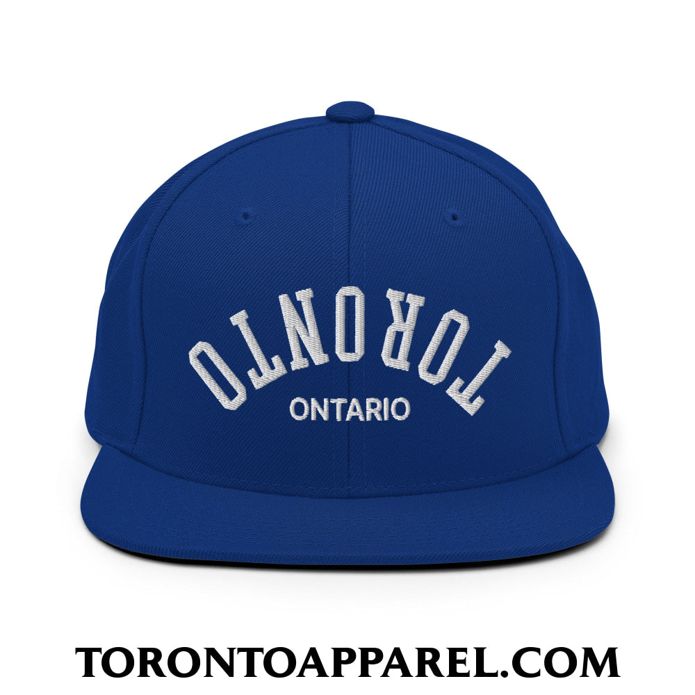 Upside Down Toronto Ontario Embroidered Flat Brim Bill Snapback Hat - Royal Blue - Toronto Apparel