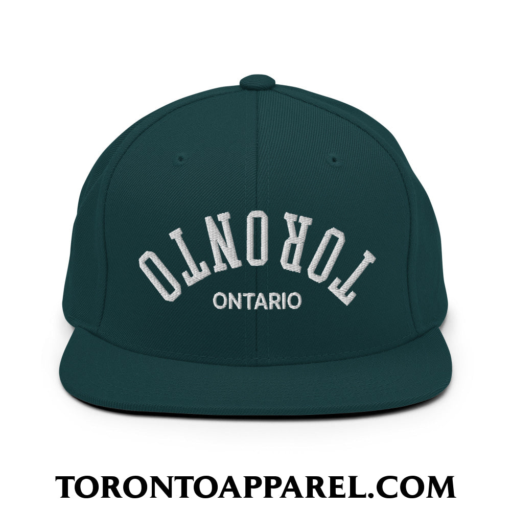 Upside Down Toronto Ontario Embroidered Flat Brim Bill Snapback Hat - Spruce - Toronto Apparel