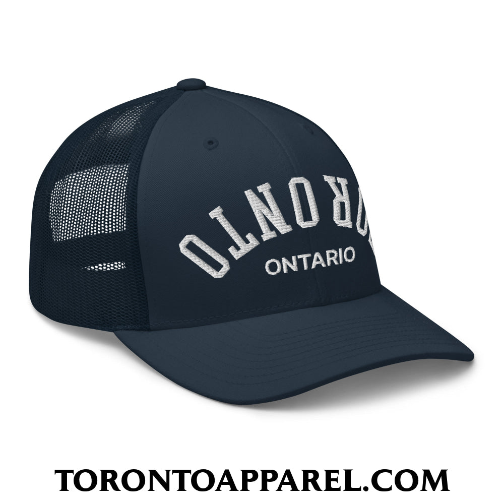 Upside Down Toronto Ontario Embroidered Mesh Trucker Hat - Toronto Apparel