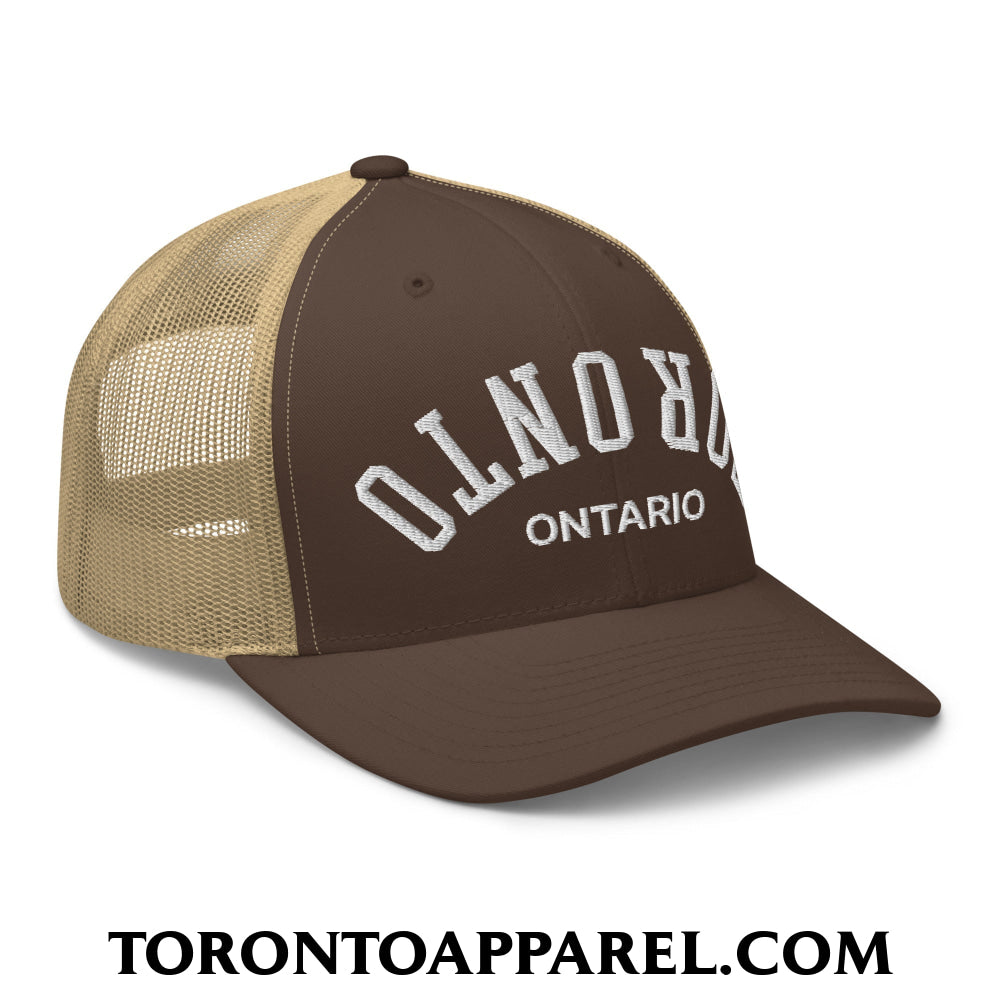 Upside Down Toronto Ontario Embroidered Mesh Trucker Hat - Toronto Apparel