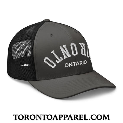Upside Down Toronto Ontario Embroidered Mesh Trucker Hat - Toronto Apparel