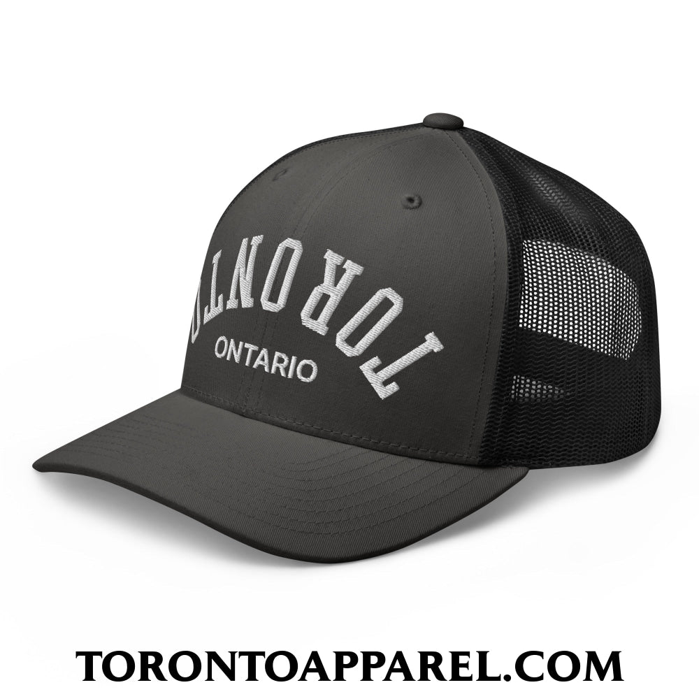 Upside Down Toronto Ontario Embroidered Mesh Trucker Hat - Toronto Apparel