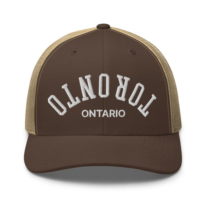 Upside Down Toronto Ontario Embroidered Mesh Trucker Hat - Toronto Apparel