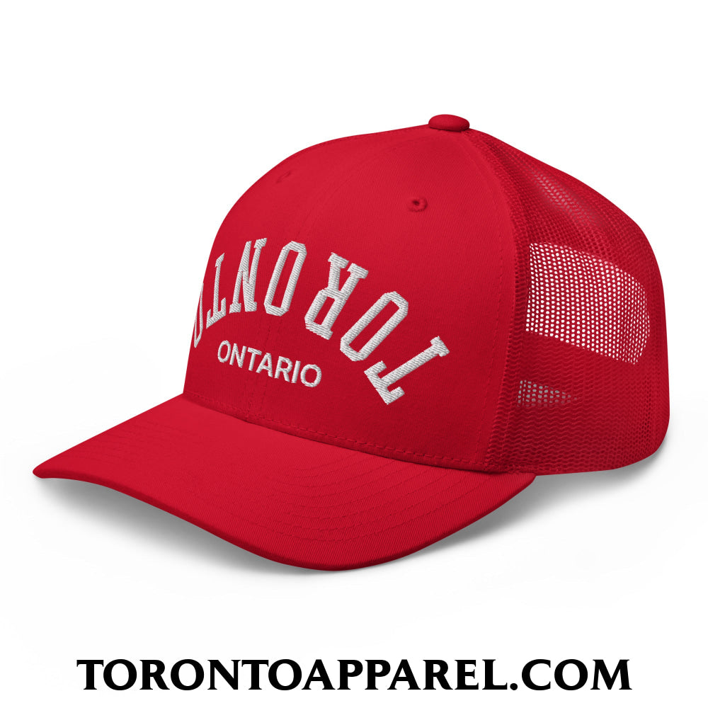 Upside Down Toronto Ontario Embroidered Mesh Trucker Hat - Toronto Apparel