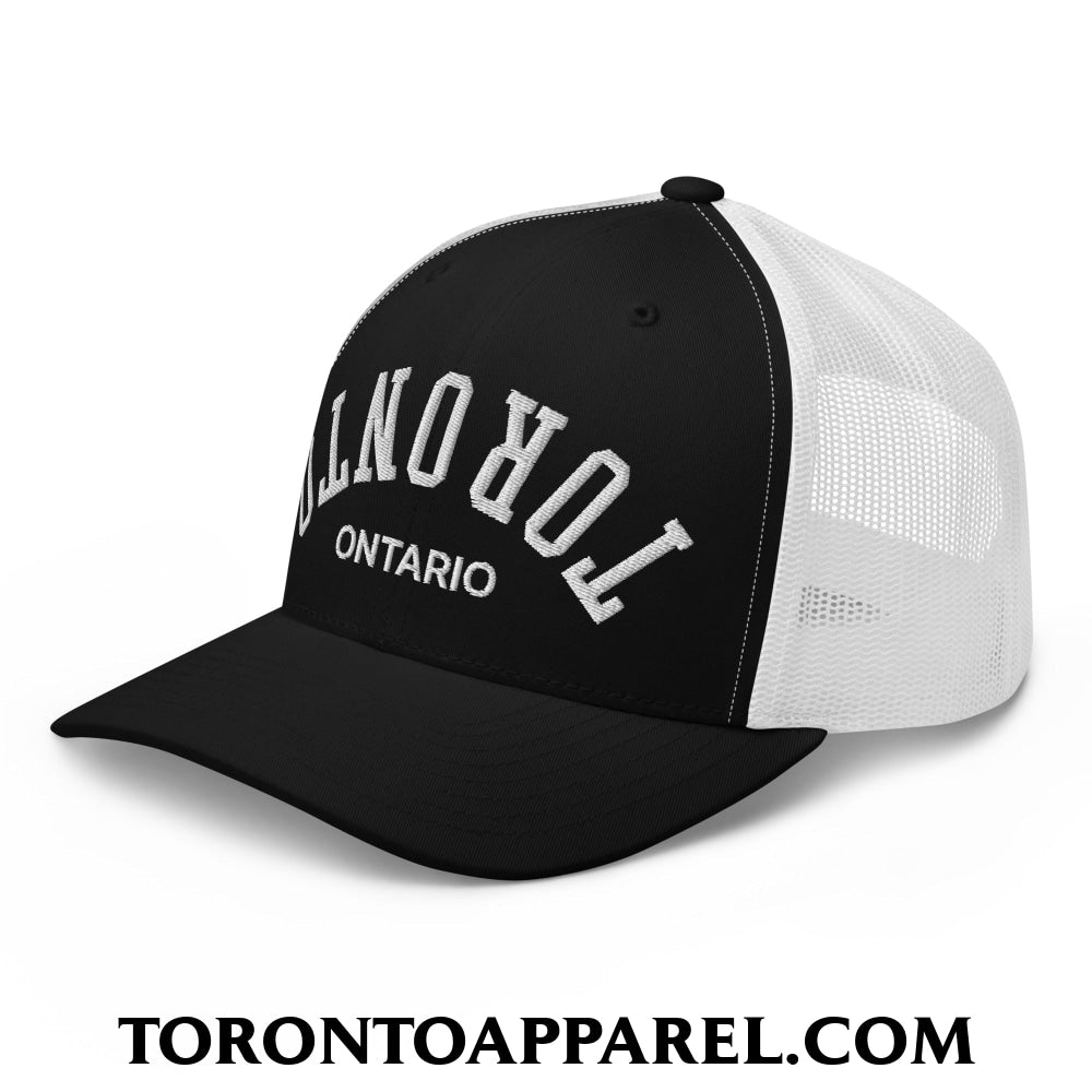 Upside Down Toronto Ontario Embroidered Mesh Trucker Hat - Toronto Apparel