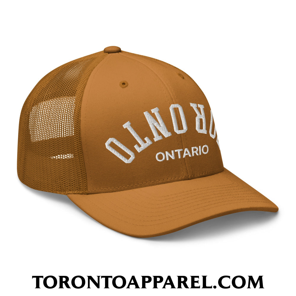 Upside Down Toronto Ontario Embroidered Mesh Trucker Hat - Toronto Apparel