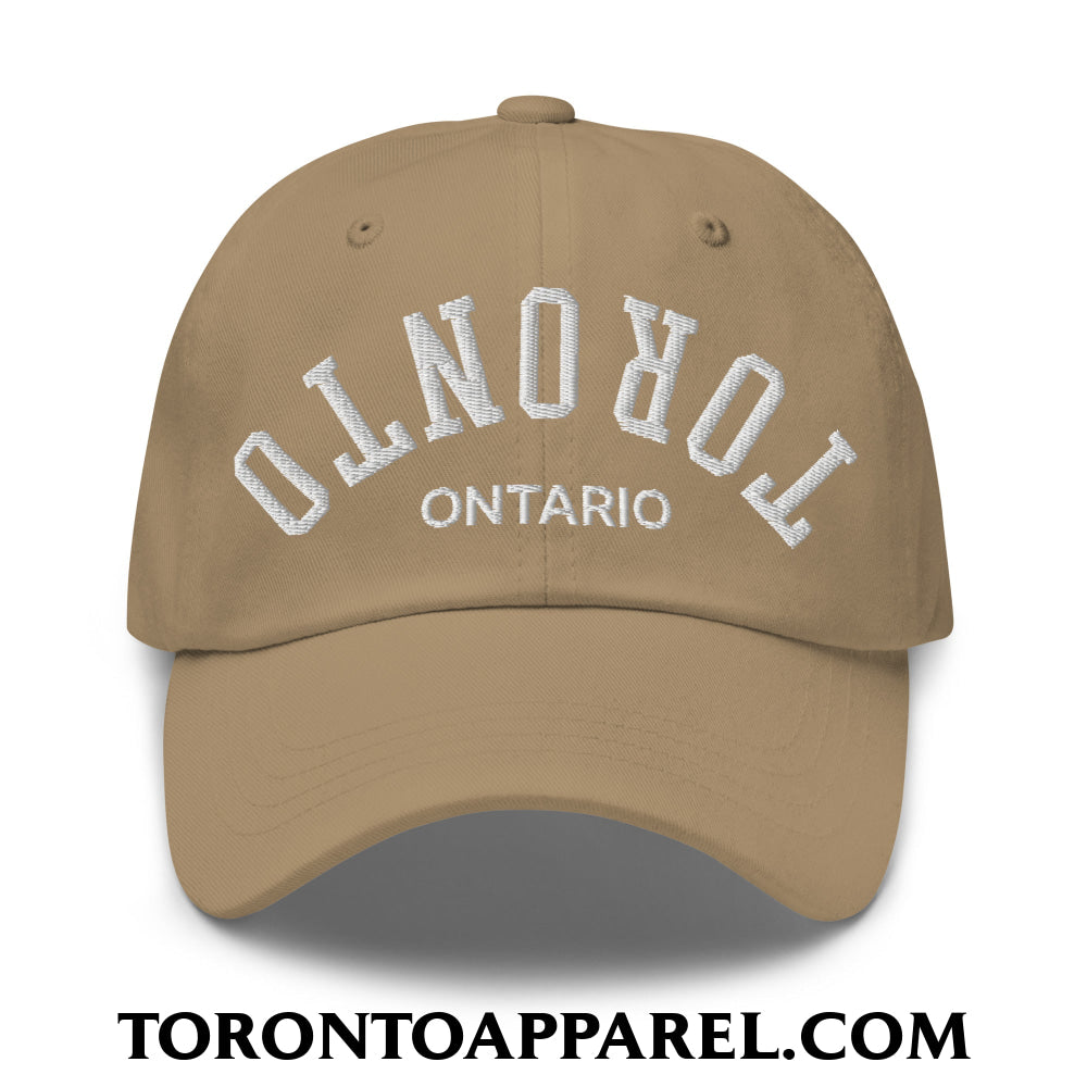 Upside Down Toronto Ontario Embroidered Unstructured Dad Hat - Khaki - Toronto Apparel